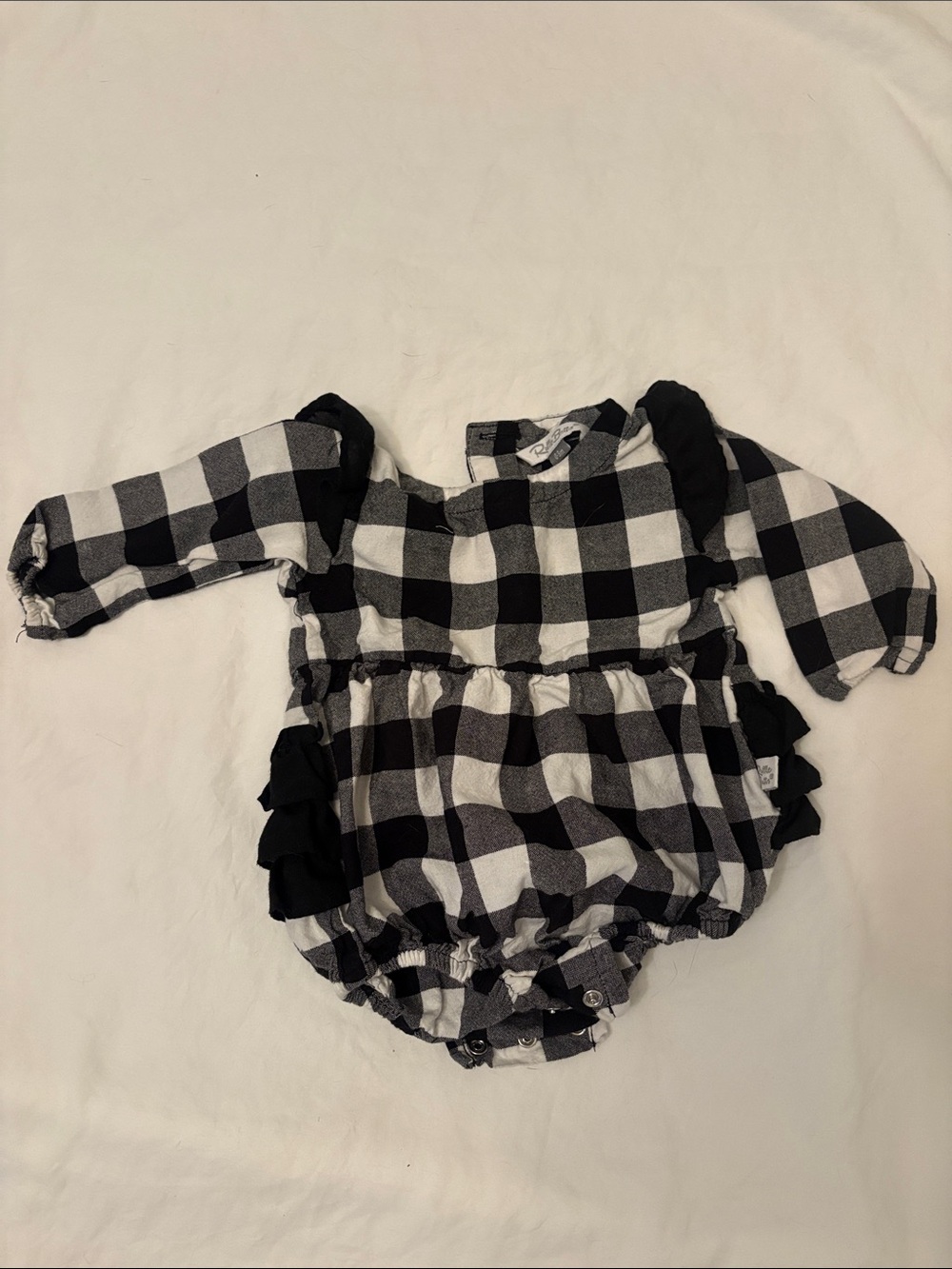 Ruffle Butts Black and White Buffalo Check Long Sleeve Baby One-Piece